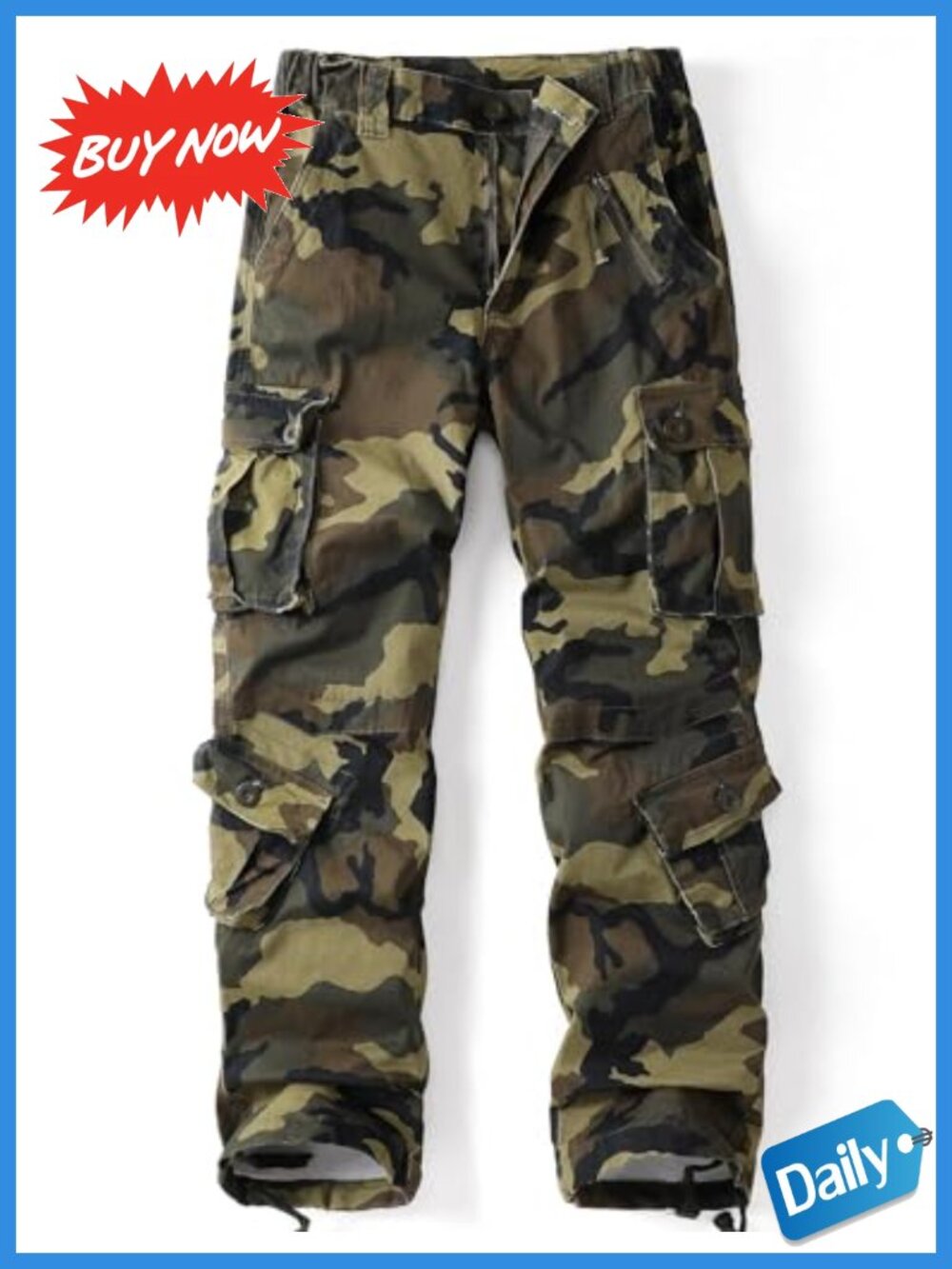 Women's Camo Cargo Pants 95% Cotton 5% Spandex 9 Pockets Hiking Casual